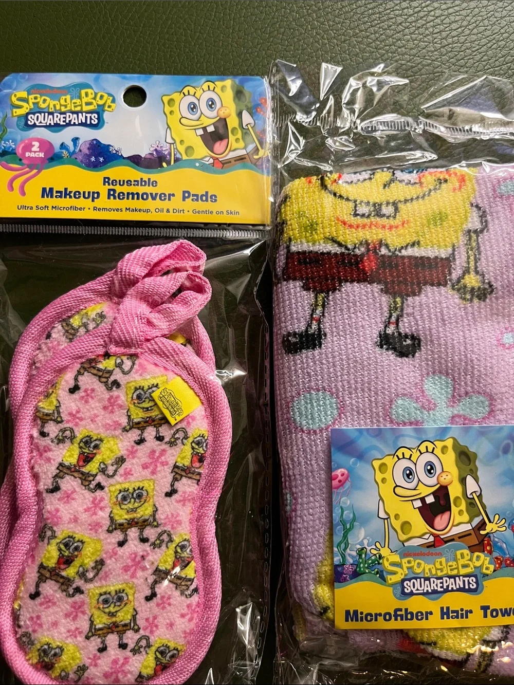 SpongeBobSquarePantsPinkMicrofiber Makeup Pads&HairTowelSet